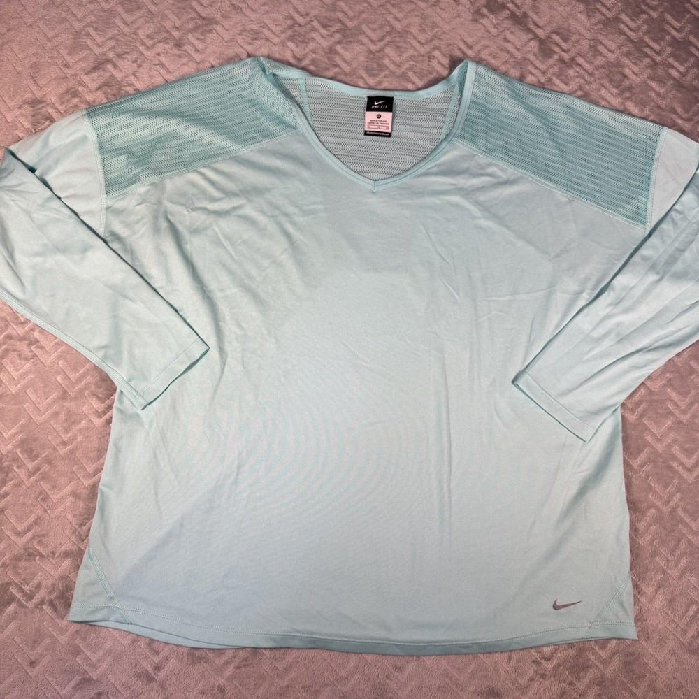 Nike Dri-Fit Relay Mesh Back Top Women XL Mint Green Training Long Sleeve Shirt